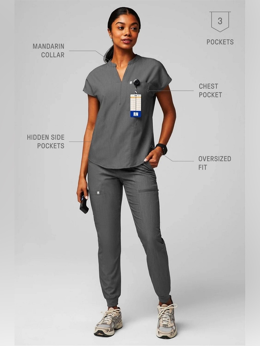 Fabletics Women’s Heather Grey Evolve Scrubs Set Jogger Bottoms Like New Size S